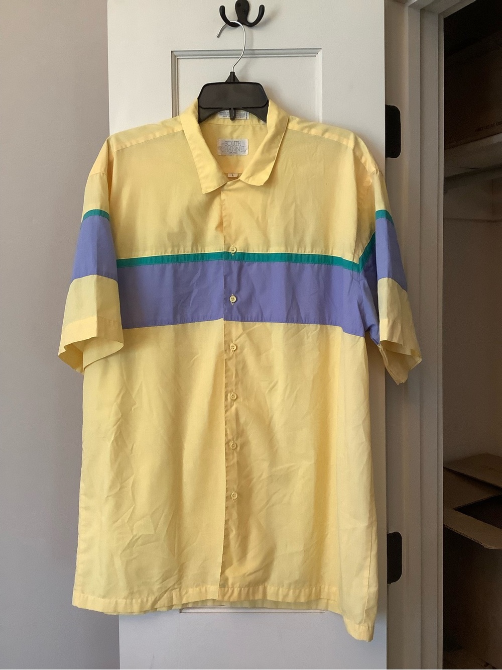 Vintage South Channel Short-Sleeve Button-Down with Lavender & Teal Stripe